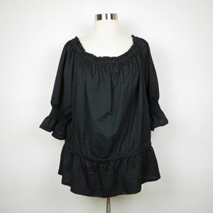 ANN TAYLOR Women's 2XL - Black loose fit ruffled 3/4 sleeve stretch blouse shirt
